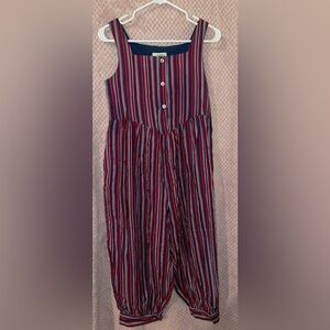 Vintage 90s 80d Laura Ashley red sky blue striped Jumpsuit 100 cotton